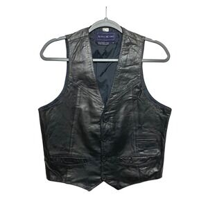 Vintage Anthony Michael Leather Vest Mens Size M Black Genuine Button Front